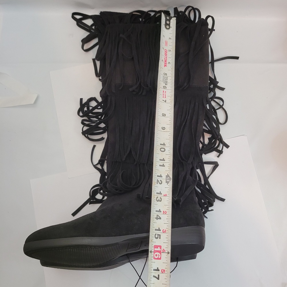 No Boundaries Fringe Boots Womens Black Faux Suede Triple Tier Boho Size 8